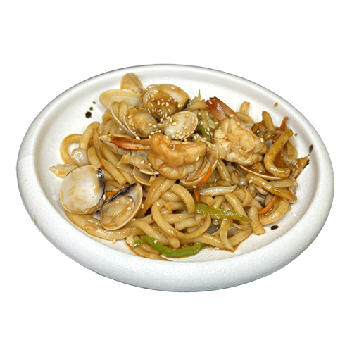 Udon saltejat amb mariscos